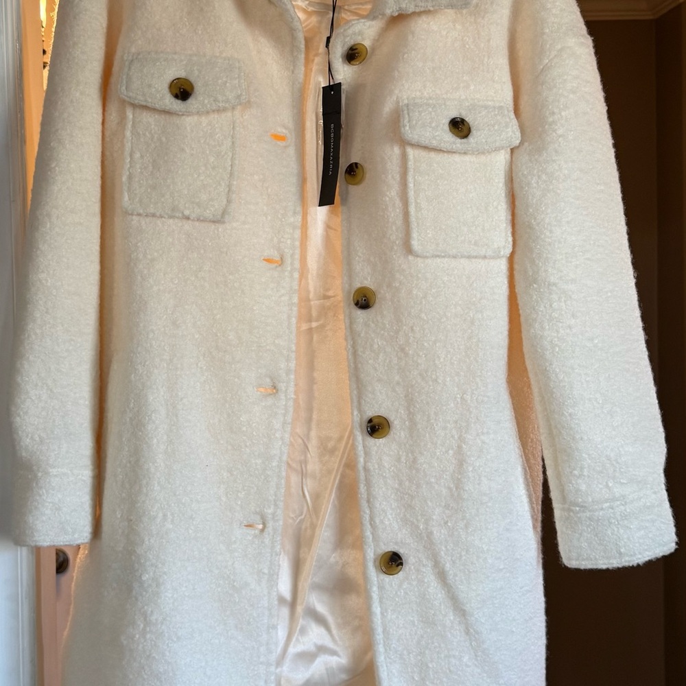 BCBGMaxAzria Cream Teddy Jacket with Button Details